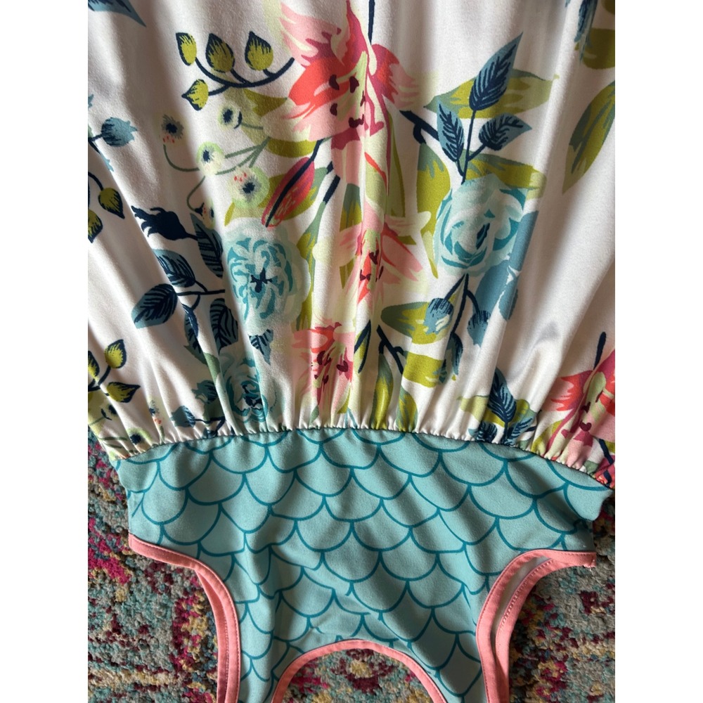 Penelope Plumm Dress Blue Pink Floral Mermaid Scale Ruffle Hem Summer Girl 5 - Picture 7 of 10